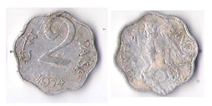 1974 two paise coin